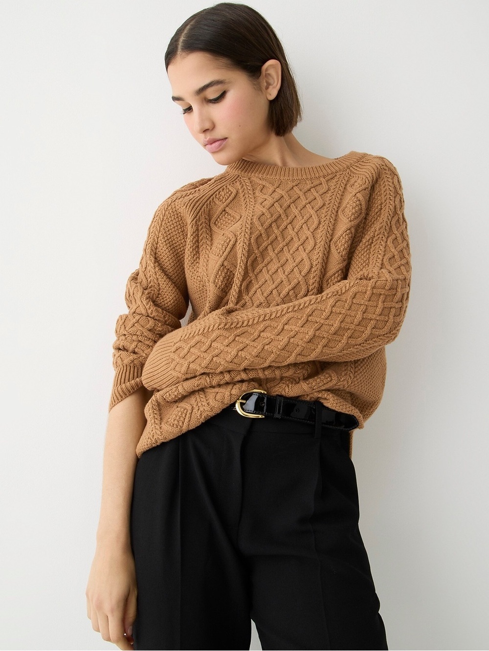 J Crew • Cotton Cable-Knit Sweater pullover mixed stitch cotton aran fisherman